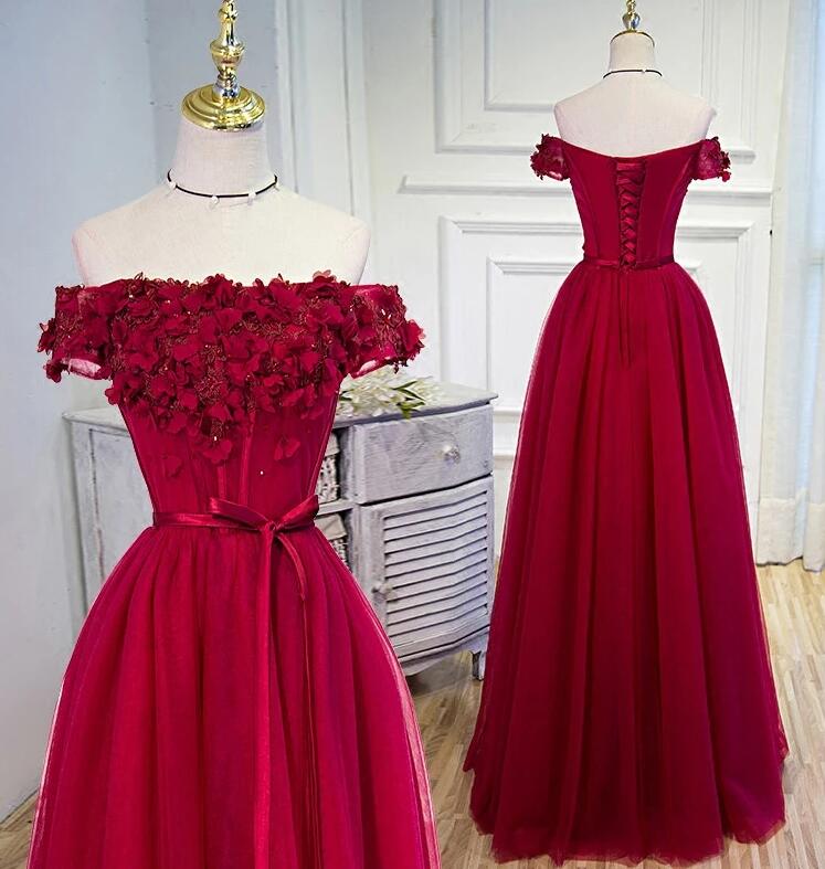 Beautiful Long Party Dress Off Shoulder Dark Red Prom Dress Beautydressy 9224