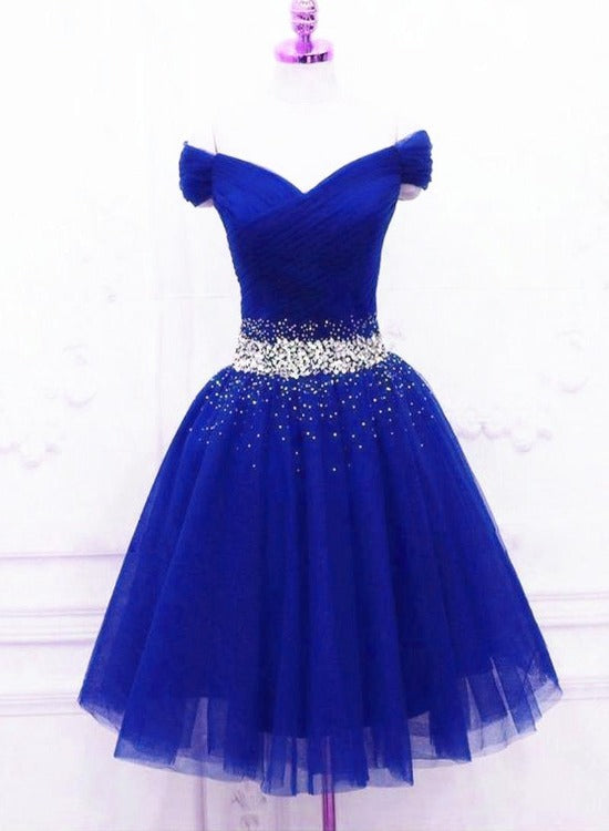 Lovely Blue Tulle Off Shoulder Short Prom Dress Homecoming Dress Beautydressy 6996