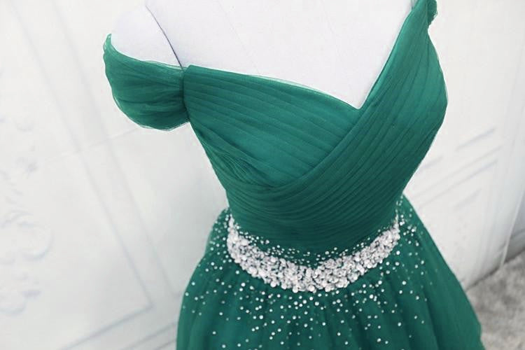 Elegant Off Shoulder Green Tulle Long Prom Dresses, Off the Shoulder F –  Shiny Party