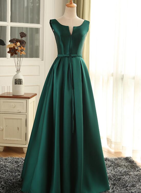 Simple Pretty Green Satin Long Party Dress Prom Dress, Green Evening F ...