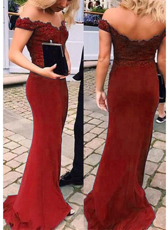 Beautiful Dark Red Long Off the Shoulder Prom Dress,Mermaid Party Dres ...