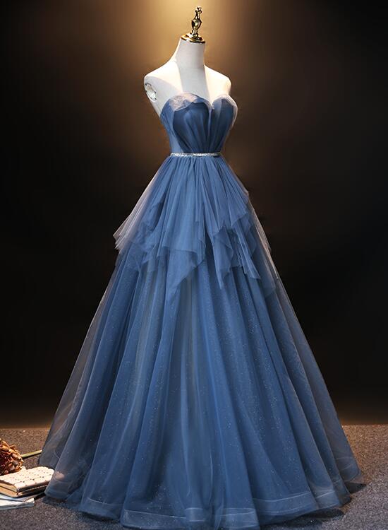 Blue Tulle Sweetheart Simple Pretty Floor Length Party Dress, Blue A-l ...