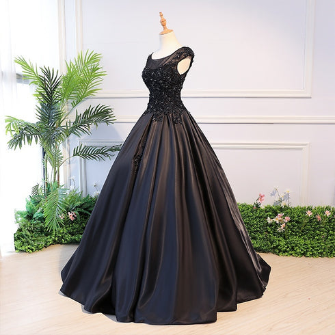 High Quality Black Satin Long Party Dress, Black Evening Gown ...