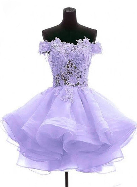 Lavender & Fuchsia Off-the-Shoulder Ruffles Homecoming Dress – Dreamdressy