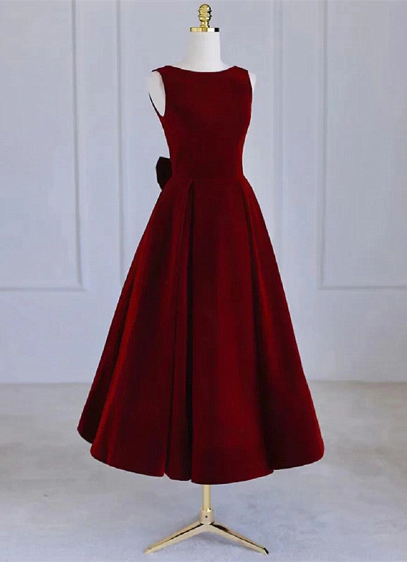 Deep Red Tea Length Dress