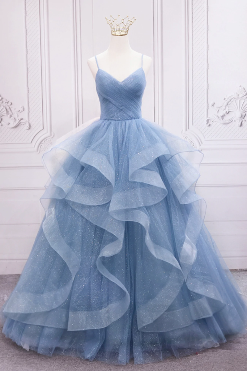 Blue Tulle Layers Long Party Dress Prom Dress, Beautiful Sweet 16 Dres ...