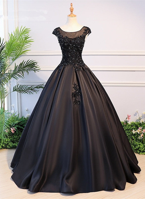 High Quality Black Satin Long Party Dress, Black Evening Gown ...