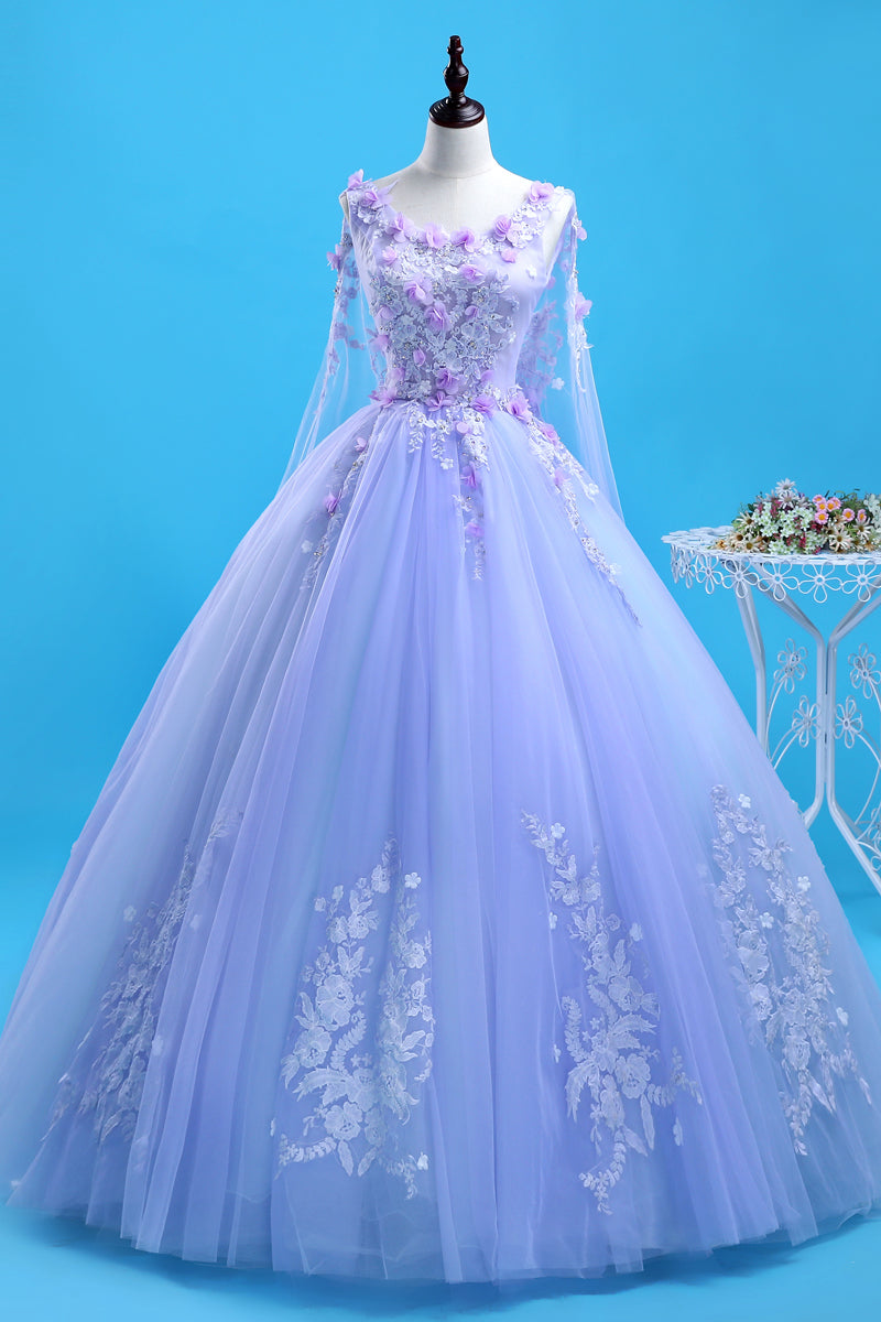 Beautiful Lavender Flowers Round Neckline Party Dress, Sweet 16 Gown ...
