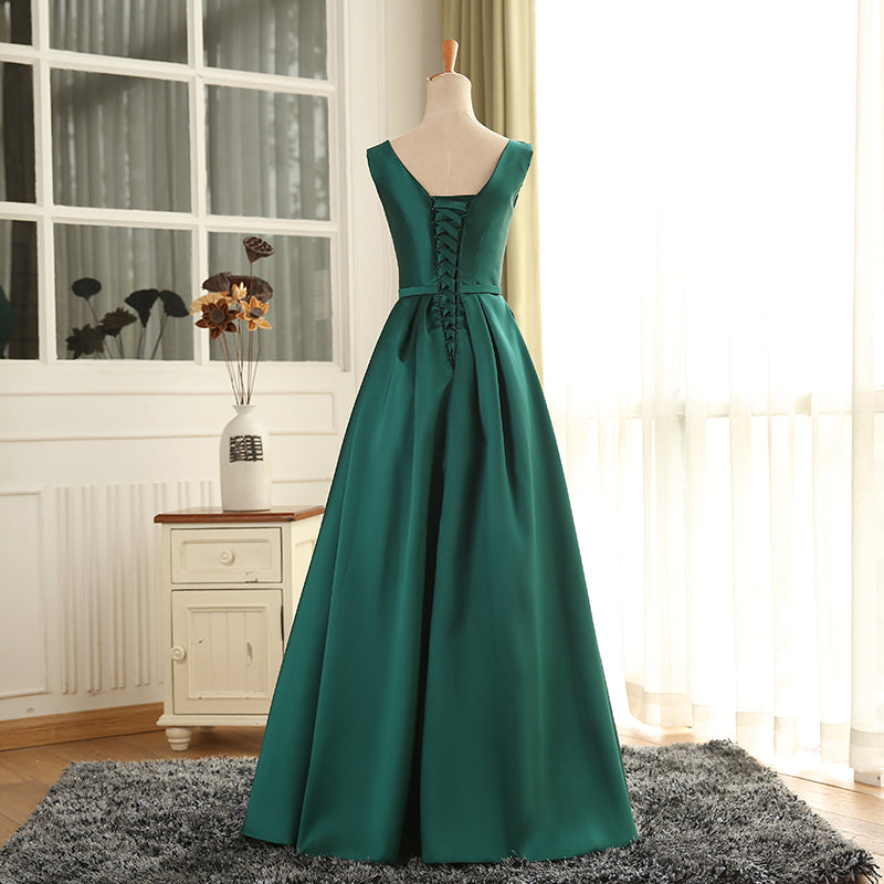 Simple Pretty Green Satin Long Party Dress Prom Dress, Green Evening F ...