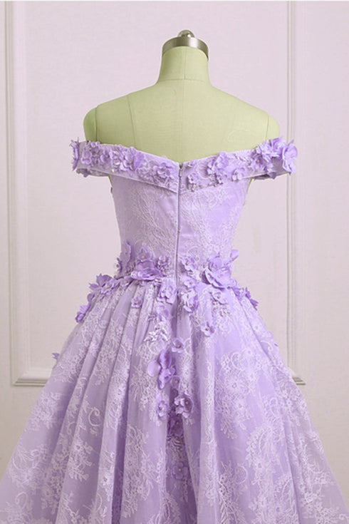 Adorable Lace Light Purple High Low Homecoming Dress, Cute Sweetheart ...