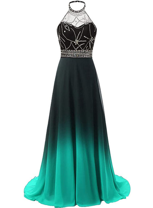 Green and Black Gradient Long Evening Prom Dress, Wedding Party Gowns ...