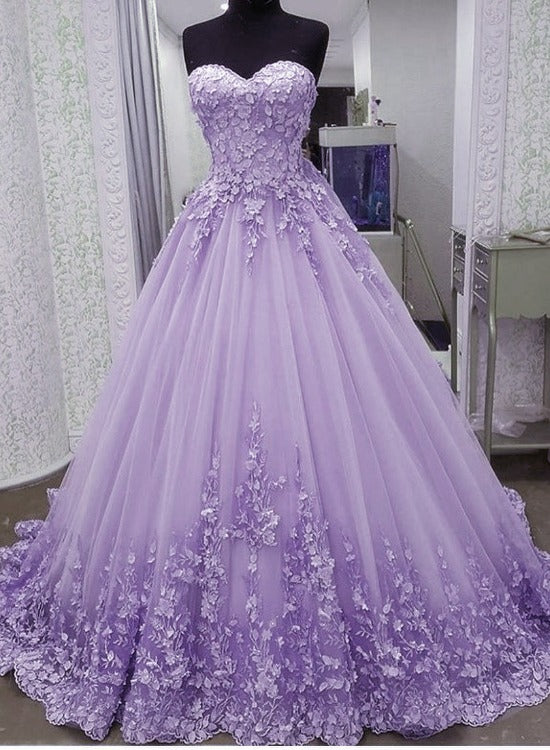Glam Light Purple Sweet 16 Gown Tulle with Lace Applique, Lavender Tul ...